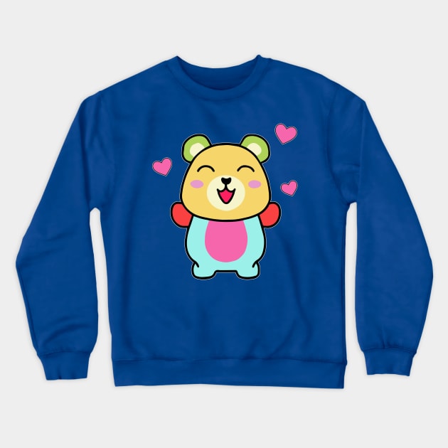 Happy smiling baby teddy bear with love hearts. Kawaii cartoon Crewneck Sweatshirt by SPJE Illustration Photography